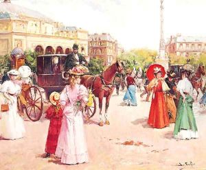 Elegant Figures in a Parisian Street