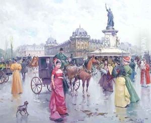 Figures in a Parisian square by Joan Roig Soler