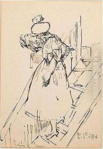 Behind The Scenes, Signed And
Inscribed With Title, Pen And Ink On Card, Unframed, 28 By 19.5 Cm., 11
By 7 1/2 In by Walter Richard Sickert