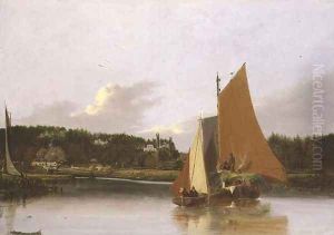 Boats on the Yare near Bramenton, Norfolk, 1828 by Joseph Stannard