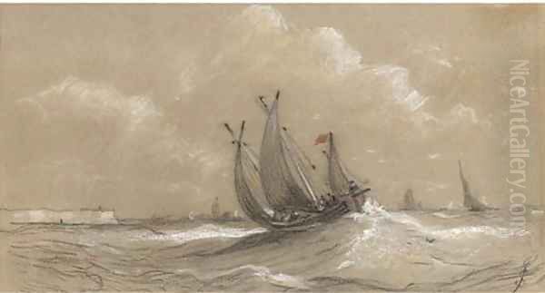 A fishing lugger off Yarmouth - view 1