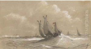 A fishing lugger off Yarmouth by Joseph Stannard