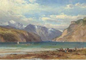 A view across a river, traditionally identified as the Rhine by John Syer