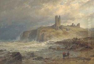 Salvaging a wreck, Dunstanborough, Northumberland