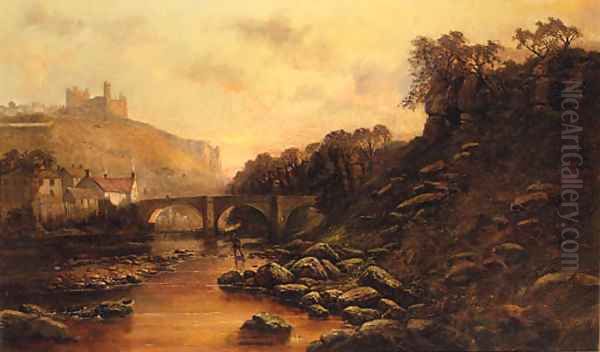 A Fisherman On The River Coquet With Warkworth Castle Beyond - view 1