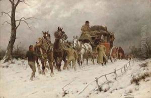 A halt in the snow by Henry William Standing