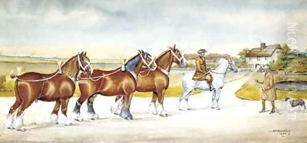 Shire horses on a lane - view 1