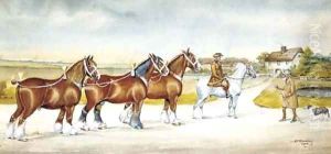 Shire horses on a lane by Henry William Standing