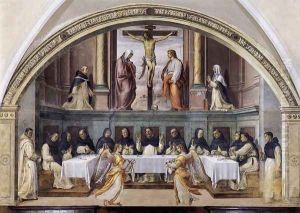 St Dominic and his Friars Fed by Angels 1536, Fresco by Giovanni Antonio Sogliani