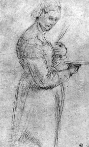 Saint Lucy holding a dish and a palm, in profile to the right by Giovanni Antonio Sogliani