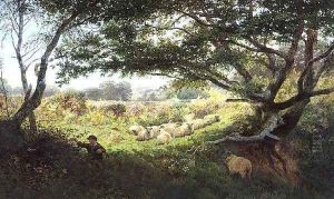 A Shepherd Boy and Flock of Sheep by George Shalders