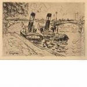 Paris: Le Pont Des Arts Avec Remorquers by Paul Signac