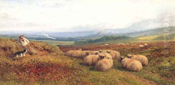 A Shepherd and Sheep in a hilly Landscape - view 1