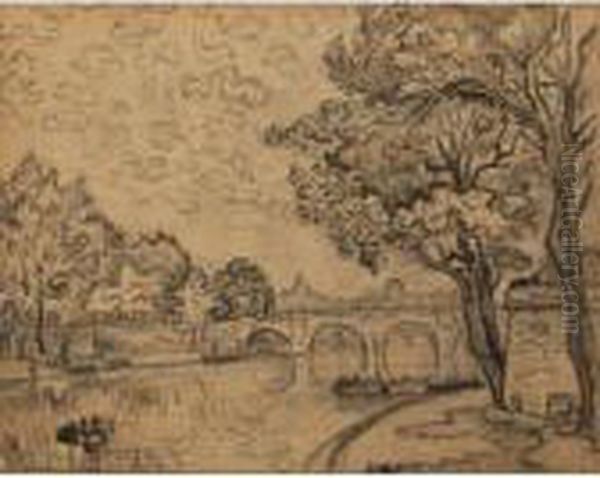 Notre Dame De Paris Et Au Bord De La Seine (a Double Sideddrawing) - view 1