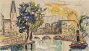 Die Seine Inparis, Mit Kirche, Brucke Und Schleppdampfer Die Seine Inparis, Mit Kirche, Brucke Und Schleppdampfer