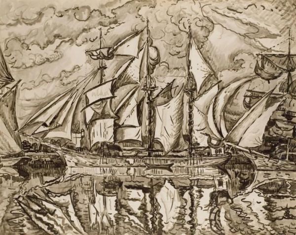 Etude Pour "trois-mats, Terre-neuvas. Voiles Au Sec.saint-malo" - view 1