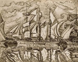 Etude Pour "trois-mats, Terre-neuvas. Voiles Au Sec.saint-malo" by Paul Signac