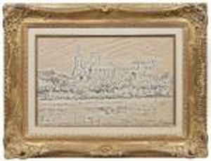 Avignon, Le Palais Des Papes Lavis D'encre by Paul Signac