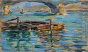 Etude D'asnieres, Le Pont Et Les Chalands by Paul Signac