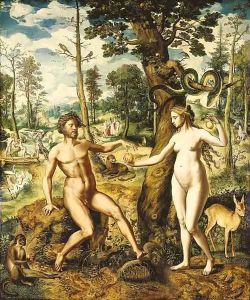The Temptation, with the Rebuke and the Expulsion from the Garden of Eden beyond by Jan Swart Van Groningen