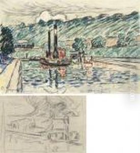 Samois (recto); Etude De Remorqueur Sur Le Canal (verso) by Paul Signac
