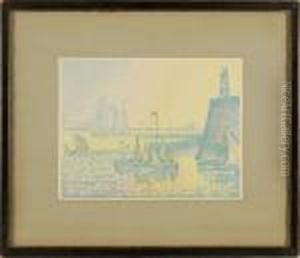 Depicts Boating In A Harbor. by Paul Signac
