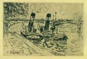 Paris: Le Pont Des Arts Avec Remorqueurs by Paul Signac