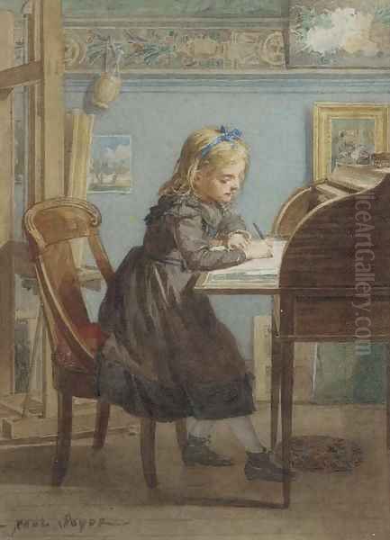 A young girl at her writing desk - view 1