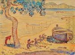 Saint-tropez, La Plage Des Canoubiers, Circa 1893 by Paul Signac