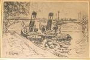 Paris: Le Pont Des Arts Avec Remorquers by Paul Signac