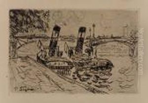 Paris: Le Pont Des Arts Avec Remorqueurs by Paul Signac