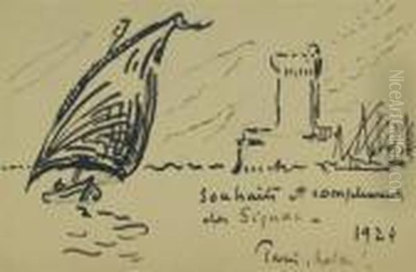 Sketch Of A Sailboat And Castle - view 1