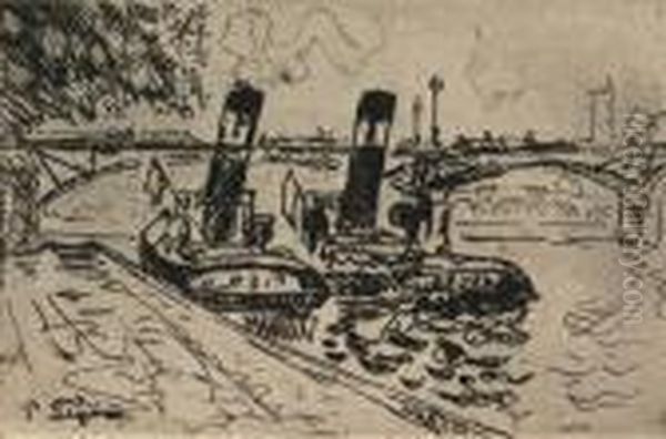 Paris: Le Pont Des Arts Avec Remorqueurs - view 1