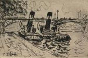 Paris: Le Pont Des Arts Avec Remorqueurs by Paul Signac