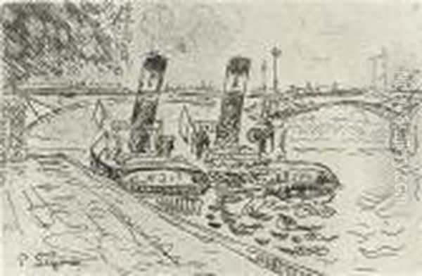 "le Pont Des Arts Avec Remorquers". - view 1