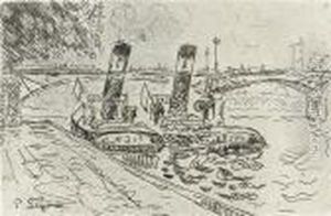 "le Pont Des Arts Avec Remorquers". by Paul Signac