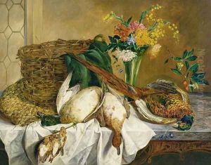 Still life of ducks, pheasant and flowers, 1855 by Emily Stannard
