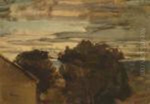 Paesaggio Con Casa, Alberi E Cielo Nuvoloso by Telemaco Signorini