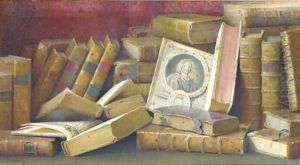 Still-life of books by Frederick R. Spencer