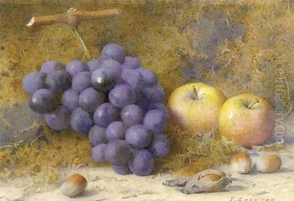 Still life with grapes, two apples and four hazlenuts - view 1