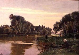 Boy fishing by Paul Jean Marie Sain