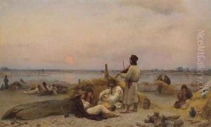 Raftsmen by the Vistula River by Wilhelm August Stryowski (Stryjowski)