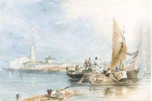 Crowded fishing vessels before Murano, Venice