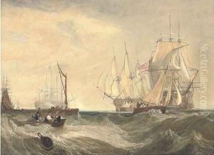 H.M. Ships Nemesis and Arrow bringing the Danish frigate Freja and her convoy into the Downs in July 1800 by Clarkson Stanfield