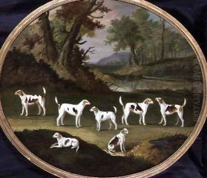 Harriers in wooded landscape by J. Francis Sartorius