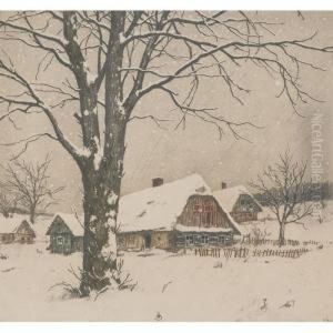 Cottages In Winter by Tavik Frantisek Simon