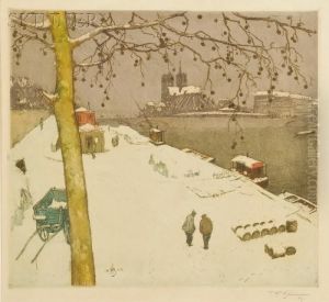 Barges On The Seine In Winter by Tavik Frantisek Simon