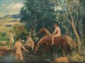 Horses In A Brook by Tavik Frantisek Simon