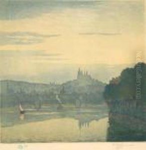A View Of The River Vltava With Prague Castle by Tavik Frantisek Simon