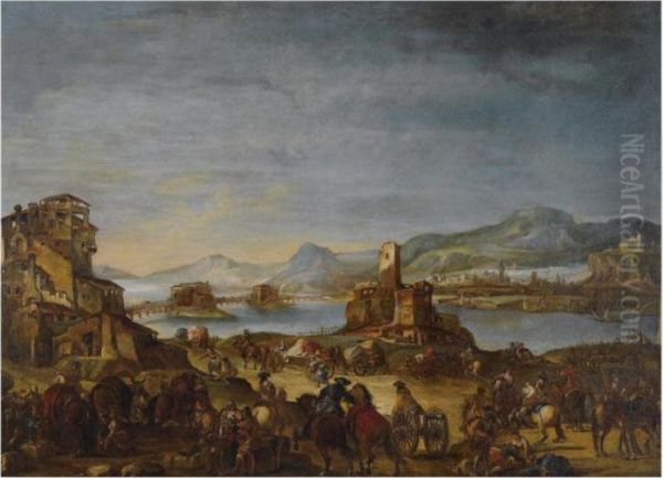 A River Landscape With Figures Preparing For Battle - view 1